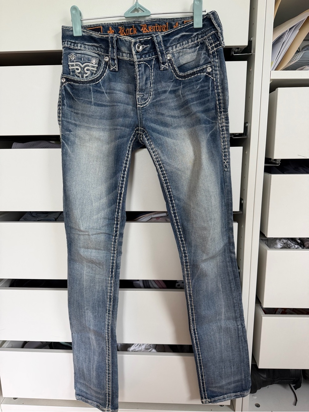 Rock Revival Women's Jena Straight Faded Blue Slim Jeans